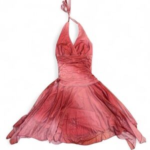 Y2K mermaid vintage Ys USA Halter Midi Dress in Rose Pink with Shimmer
